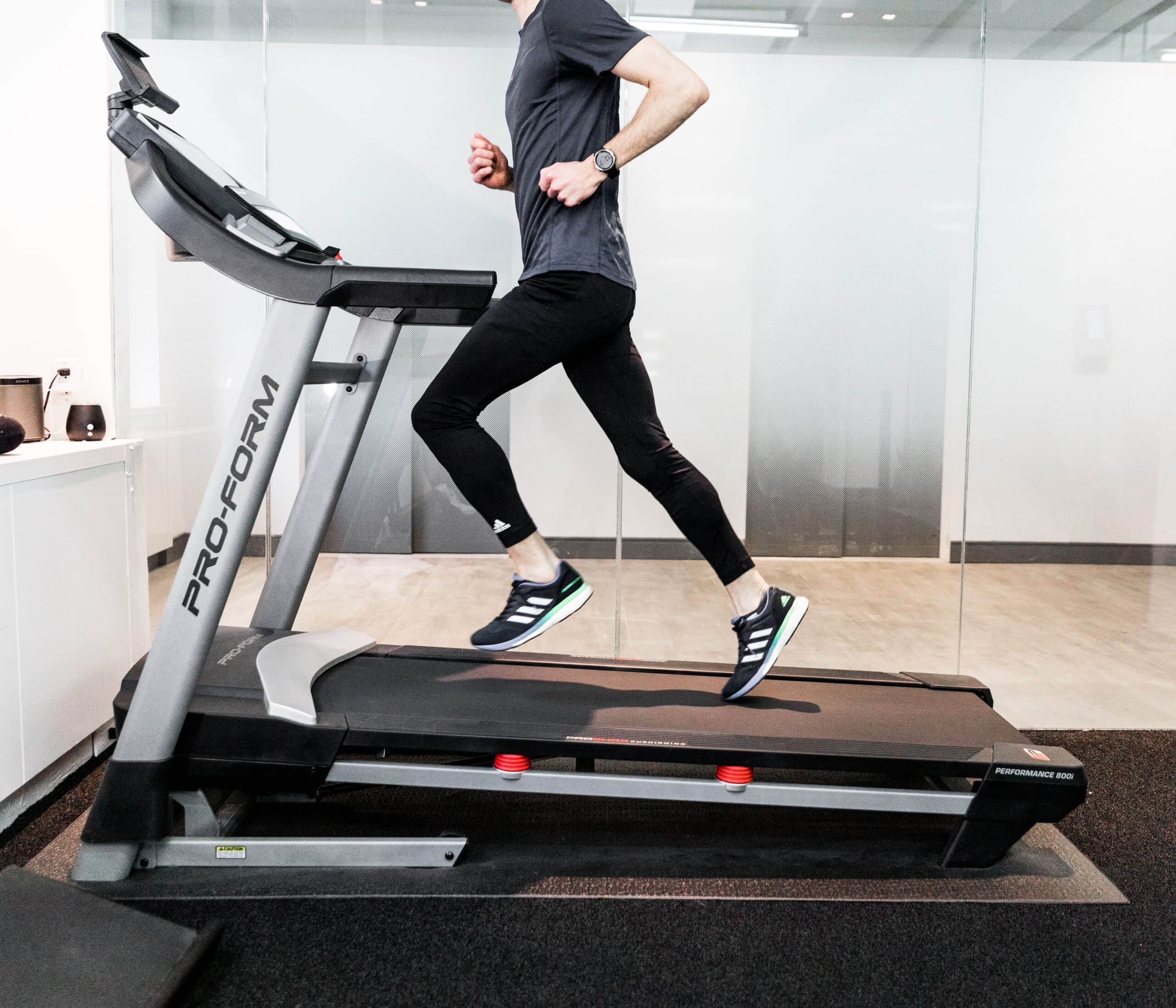 Runner on treadmill during gait assessment at Backroads Endurance Company clinic